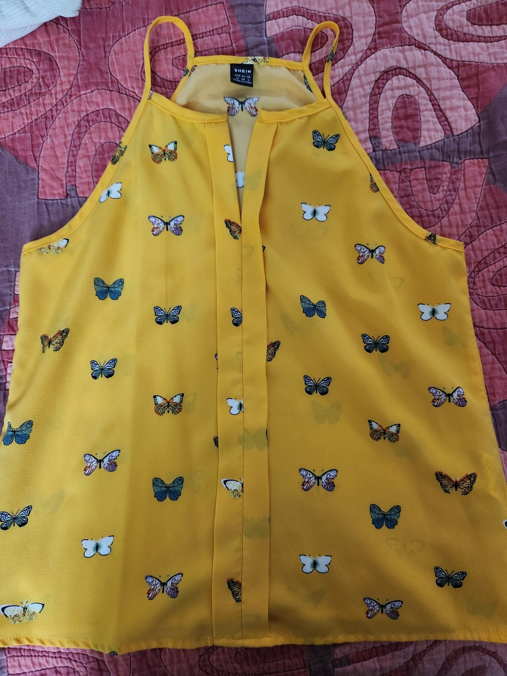 Shein Yellow Butterfly Halter Tank Top